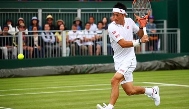 Kei Nishikori beat Italy’s Marco Cecchinato 6-2, 6-2, 6-0 to advance into Wimbledon 2017 second round.(Twitter)