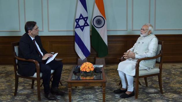 Prime Minister Narendra Modi appears for an interview ahead of his visit to Israel. (Photo courtesy: PMO Twitter) Prime Minister Narendra Modi appears for an interview ahead of his visit to Israel. (Photo courtesy: PMO Twitter)