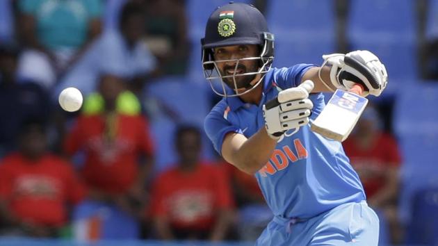 India's Ajinka Rahane plays a shot en route to his half century. (AP) India's Ajinka Rahane plays a shot en route to his half century. (AP)