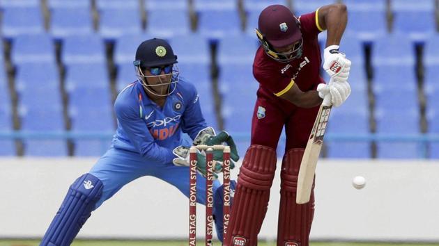 West Indies' batsman Shai Hope plays a shot from the bowling of India's Ravindra Jadeja. (AP) West Indies' batsman Shai Hope plays a shot from the bowling of India's Ravindra Jadeja. (AP)