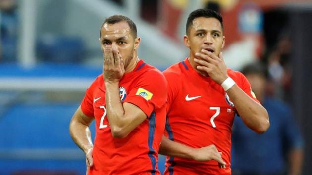Chile’s Alexis Sanchez and Marcelo Diaz (left) react after their team’s defeat in the Confederations Cup final against Germany. (REUTERS) Chile’s Alexis Sanchez and Marcelo Diaz (left) react after their team’s defeat in the Confederations Cup final against Germany. (REUTERS)