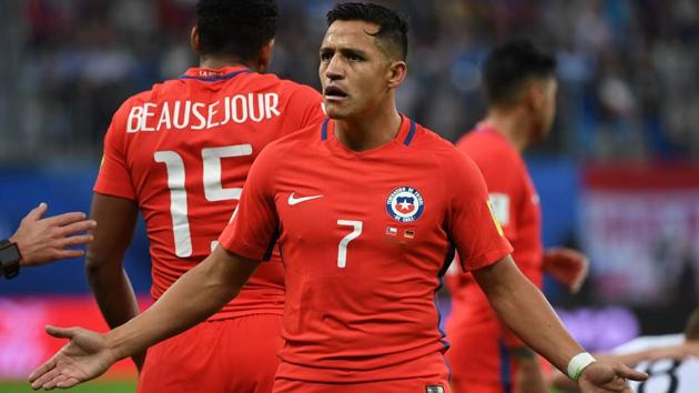 Alexis Sanchez reacts during the 2017 Confederations Cup final football match between Chile and Germany. (AFP) Alexis Sanchez reacts during the 2017 Confederations Cup final football match between Chile and Germany. (AFP)