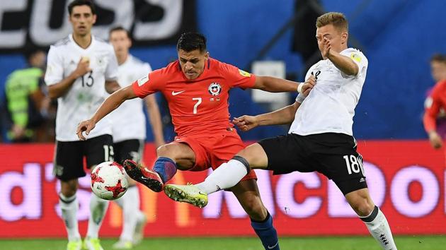 Chile's forward Alexis Sanchez (L) vies with Germany's defender Joshua Kimmich during the 2017 Confederations Cup final. (AFP) Chile's forward Alexis Sanchez (L) vies with Germany's defender Joshua Kimmich during the 2017 Confederations Cup final. (AFP)