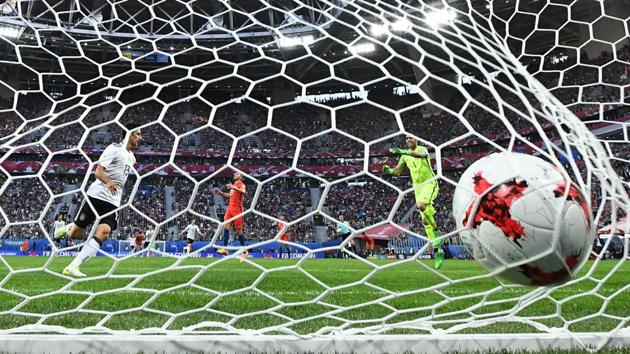 Germany's midfielder Lars Stindl celebrates after scoring his team's first goal during the 2017 Confederations Cup final. (AFP) Germany's midfielder Lars Stindl celebrates after scoring his team's first goal during the 2017 Confederations Cup final. (AFP)