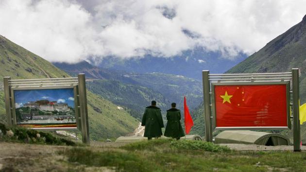 Chinese army officers on the Chinese side of the international border at Nathula Pass in Sikkim.(AP File Photo)