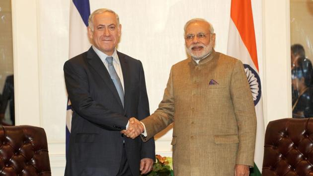 Prime Minister of Israel Benjamin Netanyahu with Prime Minister Narendra Modi, New York, 2014. Israeli companies have invested in India in renewable energy, telecom, water technologies, and R&D.