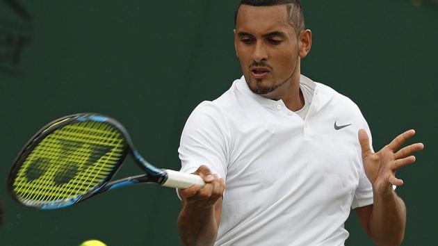 Nick Kyrgios was trailing Pierre-Hughes Herbert 6-3, 6-4 before retiring in the third set due to a nagging hip injury. (AFP)