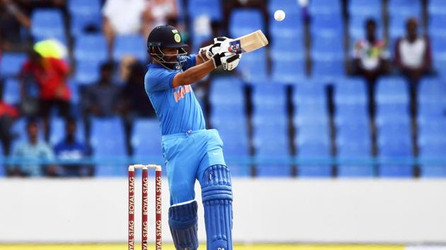 India's Ajinkya Rahane plays a shot during the fourth One-Day International (ODI) against West Indies at the Sir Vivian Richards Stadium in Antigua on July 2.(AFP)