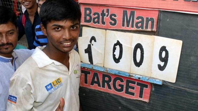 Pranav Dhanawade had broken the record of the highest individual score in any form of cricket when he scored 1009 runs in an inter-school match in Muimbai in January 2016. (HT Photo) Pranav Dhanawade had broken the record of the highest individual score in any form of cricket when he scored 1009 runs in an inter-school match in Muimbai in January 2016. (HT Photo)