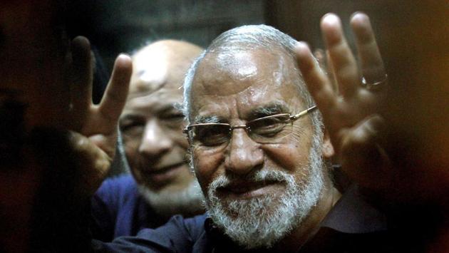 Muslim Brotherhood's supreme guide Mohamed Badie seen in 2013, during his trial at a police academy in Cairo. Qatar’s elimination of support for the Muslim Brotherhood also features on the list of demands put forward. Lebanon’s Hezbollah and the al-Qaida branch in Syria also find mention as organisations that Qatar must cut ties with. (Tarek El-Gabass / AFP File) Muslim Brotherhood's supreme guide Mohamed Badie seen in 2013, during his trial at a police academy in Cairo. Qatar’s elimination of support for the Muslim Brotherhood also features on the list of demands put forward. Lebanon’s Hezbollah and the al-Qaida branch in Syria also find mention as organisations that Qatar must cut ties with. (Tarek El-Gabass / AFP File)