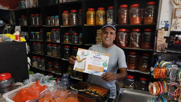 Shaul Divekar, an Indian who emigrated to Israel as a child, holds a poster announcing the visit of Indian Prime Minister Narendra Modi to the Jewish state. (AFP Photo) Shaul Divekar, an Indian who emigrated to Israel as a child, holds a poster announcing the visit of Indian Prime Minister Narendra Modi to the Jewish state. (AFP Photo)