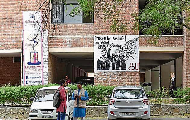 New Delhi, India – March 03: A poster "Freedom for Kasmir " put up on social science department wall at JNU in New Delhi, India on March 03, 2017 . HT Photo/ Ravi Choudhary New Delhi, India – March 03: A poster "Freedom for Kasmir " put up on social science department wall at JNU in New Delhi, India on March 03, 2017 . HT Photo/ Ravi Choudhary