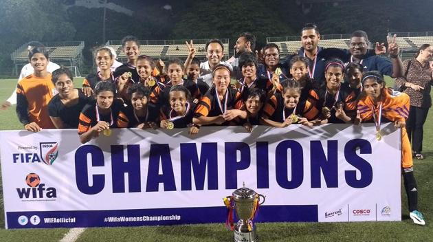 FC Pune City players celebrate after winning WIFA Women’s Championship 2017 in Mumbai on Tuesday. (PTI) FC Pune City players celebrate after winning WIFA Women’s Championship 2017 in Mumbai on Tuesday. (PTI)