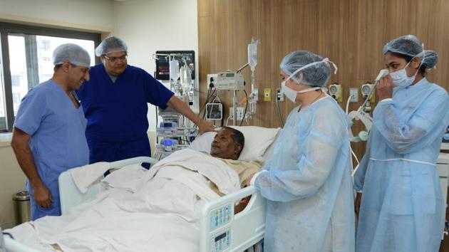 CN Murlidharan after the surgery at the hospital. (HT) CN Murlidharan after the surgery at the hospital. (HT)