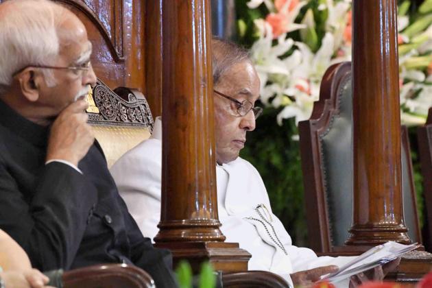 President Pranab Mukherjee and Vice President Hamid Ansari at the special ceremony in the Central Hall of Parliament for the launch of the Goods and Services Tax (GST), in New Delhi, on July 1. (PTI) President Pranab Mukherjee and Vice President Hamid Ansari at the special ceremony in the Central Hall of Parliament for the launch of the Goods and Services Tax (GST), in New Delhi, on July 1. (PTI)