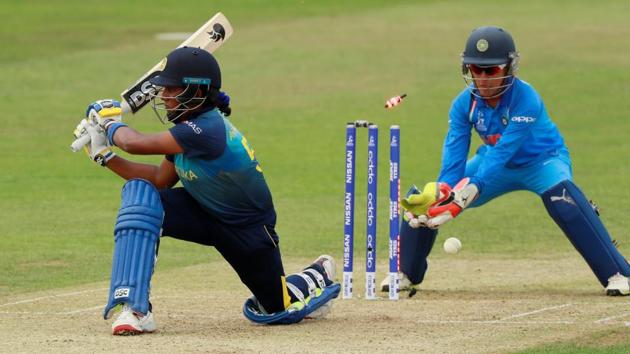Sri Lanka's Chamari Athapaththu is bowled out by India’s Poonam Yadav. (Action Images via Reuters)