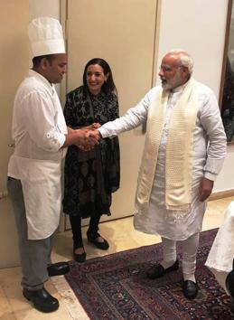 An overawed chef Dharmendra Panwar during his meeting with Prime Minister Narendra Modi in Israel. (Facebook) An overawed chef Dharmendra Panwar during his meeting with Prime Minister Narendra Modi in Israel. (Facebook)