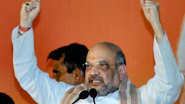 BJP President Amit Shah addressing a public meeting at Panikoili in Jajpur, Odisha on July 5, 2017.(PTI)