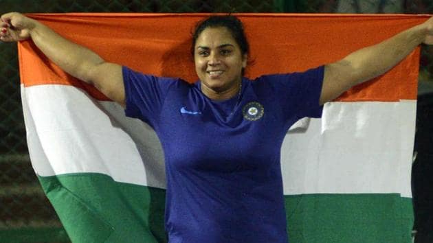 Manpreet Kaur clinched the gold medal in the women’s shot put with a throw of 18.28 metres in the Asian Athletics Championships in Bhubaneswar.(Hindustan Times)