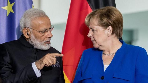German Chancellor Angela Merkel and Prime Minister Narendra Modi during the fourth biennial German-Indian Inter-Governmental Cosultations in Berlin, on May 30, 2017.(PTI File Photo)