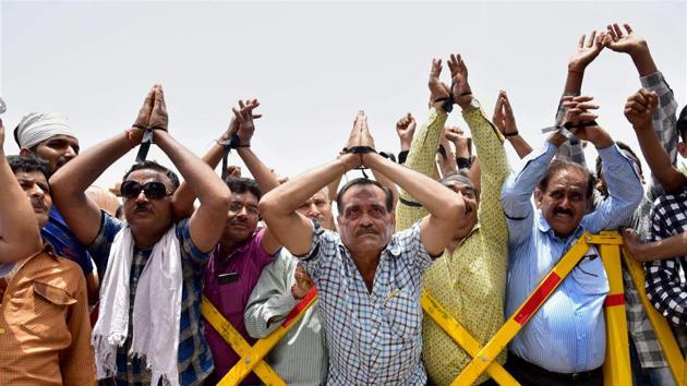 Cloth traders protesting against Goods and Services Tax at Bikaner, July 5 (PTI) Cloth traders protesting against Goods and Services Tax at Bikaner, July 5 (PTI)