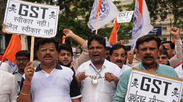 Traders protest against GST in Lucknow on June 30. (Subhankar Chakraborty/HT file photo) Traders protest against GST in Lucknow on June 30. (Subhankar Chakraborty/HT file photo)