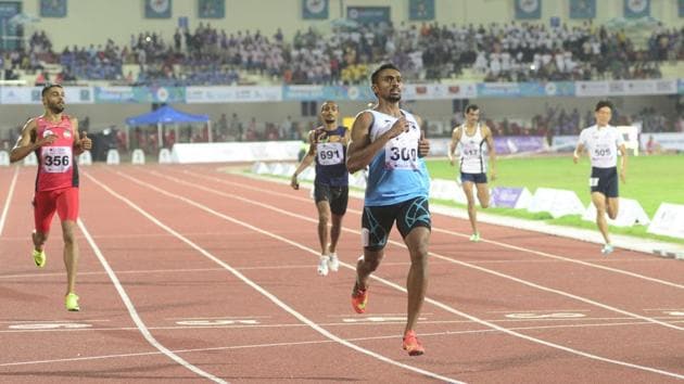Mohammed Anas won his men’s 400 metres semi-final at the Asian Athletics Championships on Friday.(HT Photo)