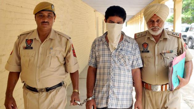 The accused in police custody in Jalandhar. (HT Photo) The accused in police custody in Jalandhar. (HT Photo)