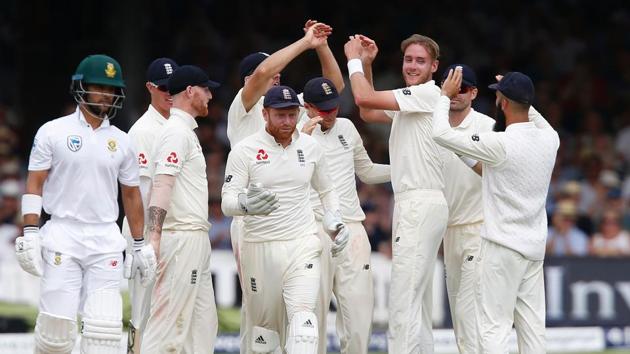 Stuart Broad and Moeen Ali picked up two wickets apiece as South Africa ended day 2 on 214/5, still trailing England (458) by 244 runs. Get full cricket score of England vs South Africa Lord’s Test here.(AFP)
