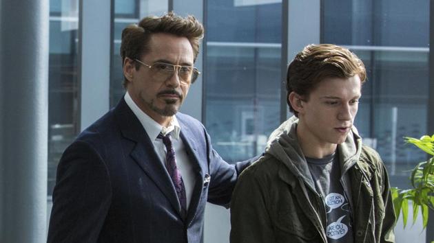 Robert Downey Jr. and Tom Holland in a scene from Spider-Man: Homecoming.(AP)