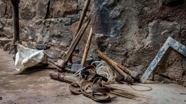 While the astronomical tools once supposed to have been present at the monument appear to have succumbed to time, the tools of the workers who now reside here are the only signs of activity. (Abhirup Biswas / HT Photo)