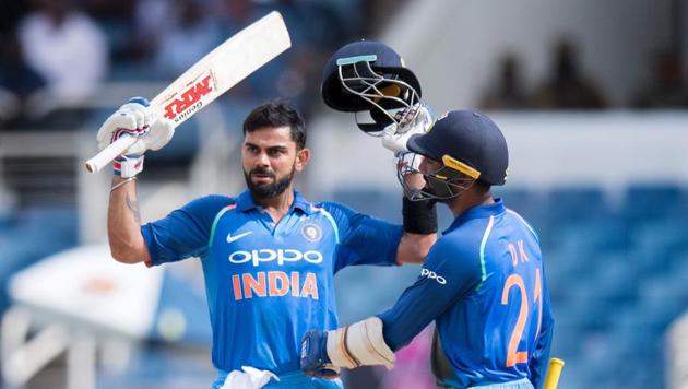Virat Kohli hit his 28th ODI ton as India beat West Indies by 8 wickets to clinch the five-match series 3-1. (AFP) Virat Kohli hit his 28th ODI ton as India beat West Indies by 8 wickets to clinch the five-match series 3-1. (AFP)