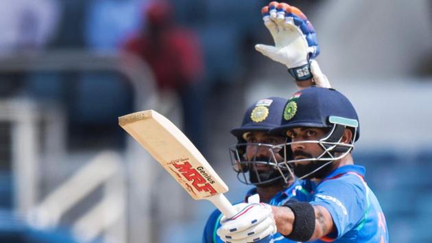 Kohli and Dinesh Karthik put together an unbeaten 122-run third-wicket partnership to take India to a 3-1 series victory over West Indies. (AFP) Kohli and Dinesh Karthik put together an unbeaten 122-run third-wicket partnership to take India to a 3-1 series victory over West Indies. (AFP)