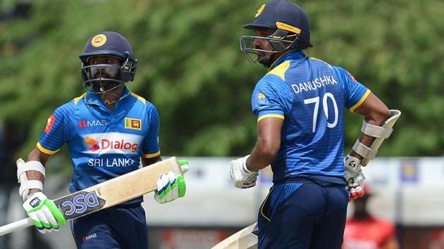 Niroshan Dikwella (L) and teammate Danushka Gunathilaka run between the wickets during the fourth one-day international (ODI) cricket match between Sri Lanka and Zimbabwe in Hambantota on Saturday. (AFP) Niroshan Dikwella (L) and teammate Danushka Gunathilaka run between the wickets during the fourth one-day international (ODI) cricket match between Sri Lanka and Zimbabwe in Hambantota on Saturday. (AFP)