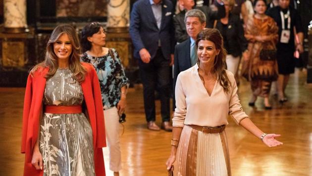 U.S. First Lady Melania Trump (L) and Argentina President's wife Juliana Awada and other spouses attend a G20 leaders spouses event. (REUTERS)