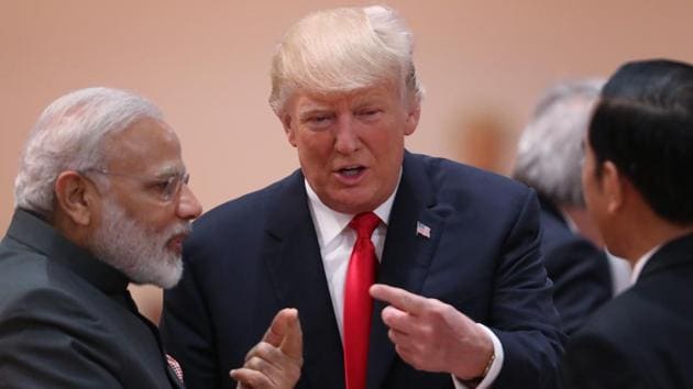 U.S. President Donald Trump chats with Indian Prime Minister Narendra Modi (L) prior to the morning working session on the second day of the G20 economic summit in Hamburg, Germany. As G20 leaders continued their Summit discussions for the second day here today, US President Donald Trump today walked up to Prime Minister Narendra Modi for “an impromptu interaction”(Sean Gallup/Getty Images)