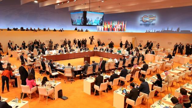 General view shows participants of the G20 taking their seats at the beginning of their third working session in Germany. (REUTERS)