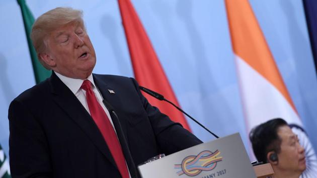US President Donald Trump during the G20 Summit in Hamburg, Germany, on Saturday. (AFP Photo) US President Donald Trump during the G20 Summit in Hamburg, Germany, on Saturday. (AFP Photo)