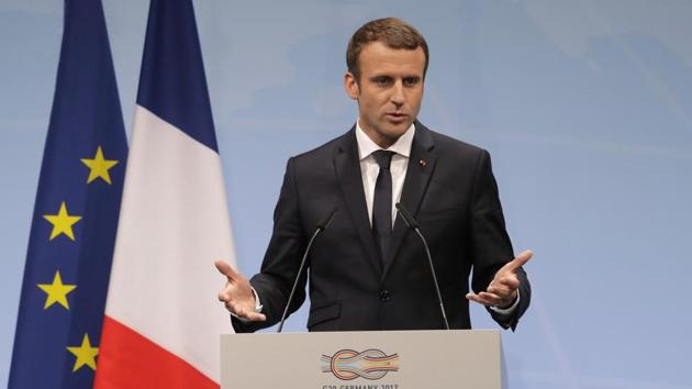 France's President Emmanuel Macron speaks during a press conference after the G-20 summit in Hamburg, Germany, on July 8, 2017.(AP)