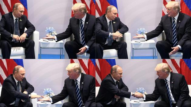 US President Donald Trump and Russia's President Vladimir Putin hold a meeting on the sidelines of the G20 Summit in Hamburg, Germany, on July 7, 2017. (AFP) US President Donald Trump and Russia's President Vladimir Putin hold a meeting on the sidelines of the G20 Summit in Hamburg, Germany, on July 7, 2017. (AFP)
