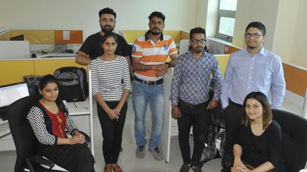 Innovators who have started their ventures at the STPI building in Industrial Area, Mohali.(Karun Sharma/HT)