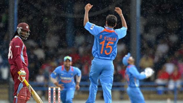 Chris Gayle’s (L) duel with Bhuvneshwar Kumar (2R) will be an interesting one to watch out for. (AFP/Getty Images) Chris Gayle’s (L) duel with Bhuvneshwar Kumar (2R) will be an interesting one to watch out for. (AFP/Getty Images)