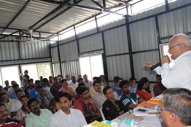 Former high court judge Kolse Patil speaks to IT employees who have been laid off, in Pune. (HT PHOTO) Former high court judge Kolse Patil speaks to IT employees who have been laid off, in Pune. (HT PHOTO)