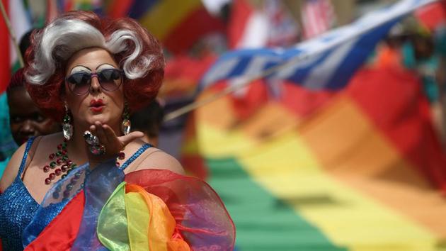 Participants attend the annual Pride in London Parade, which started in Portland Place and ends in Whitehall, in central London, Britain. (REUTERS)