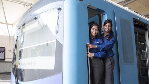 Gayatri Singh and Priya Sachan share anecdotes of their day job as train operators in Gurgaon.(Zabeeh Afaque/HT)
