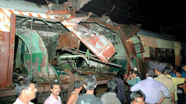 The bogie of a train that was blown apart in the blast at Mahim.(HT FILE) The bogie of a train that was blown apart in the blast at Mahim.(HT FILE)