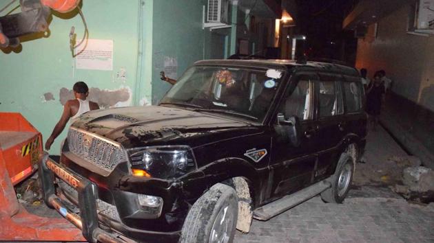 Police have seized the Scorpio that rammed Basant Tyagi’s Verna. (Sakib Ali/ HT Photo) Police have seized the Scorpio that rammed Basant Tyagi’s Verna. (Sakib Ali/ HT Photo)