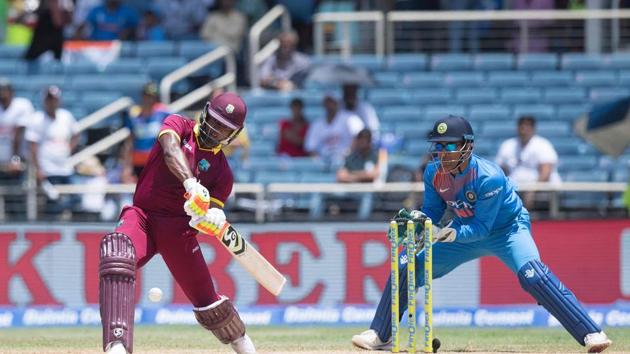 Evin Lewis continued to smash sixes at will as West Indies closed in on the target. (AFP)