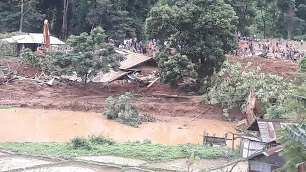 The landslide occured in Laptap village in Papum Pare district of Arunachal Pradesh. (HT Photo) The landslide occured in Laptap village in Papum Pare district of Arunachal Pradesh. (HT Photo)