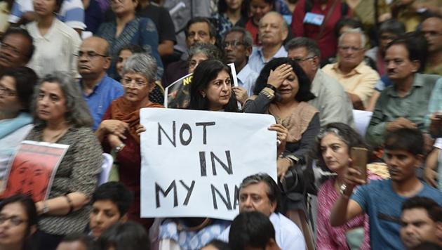 ‘Not In My Name’ protests were earlier held across 10 cities on June 28 against lynchings by cow vigilantes. (Raj K Raj/HT PHOTO) ‘Not In My Name’ protests were earlier held across 10 cities on June 28 against lynchings by cow vigilantes. (Raj K Raj/HT PHOTO)
